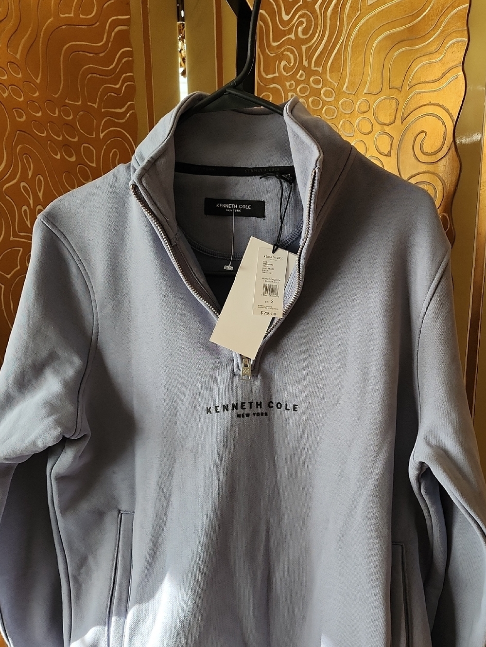 Kenneth Cole Men's Light Blue Quarter-Zip Pullover Sweater